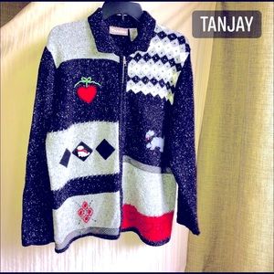 Sweater Jacket Dog Design Medium Women’s